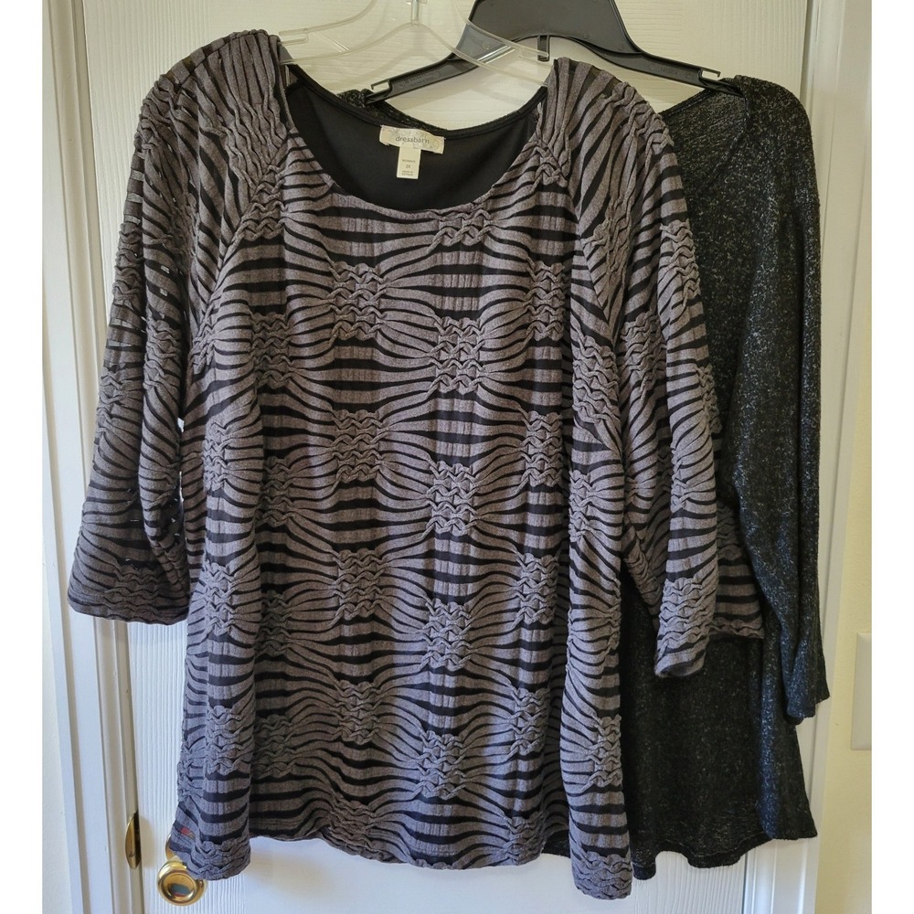 Lot Of 2 Womens Tops Size 2X Black Gray Dressbarn Green Envelope‎ LA. 3/4 Sleeve